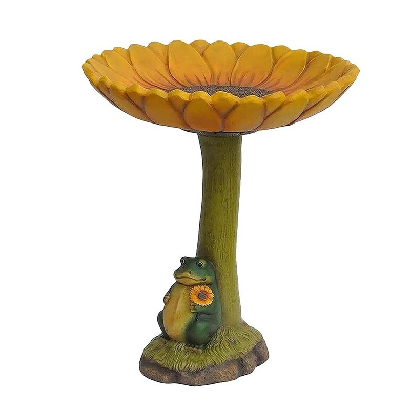 Sunflower Garden Bird Bath with Frog,Outdoor Bird Bath Bowl, Resin