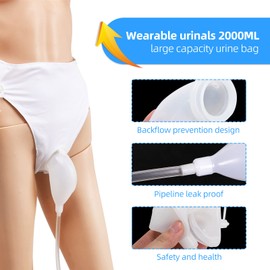 Wearable Urinal for Men, Reusable Protable Silicone Urinals with Day and Night Collection Urine & Leg Bag, Urinary Drainage Bag System for Elderly Bedridden Patients (2000ml+1000ml+500ml)