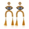 Evil Eye Tassel Earrings, Yellow Long Tassel Dangle Earrings for