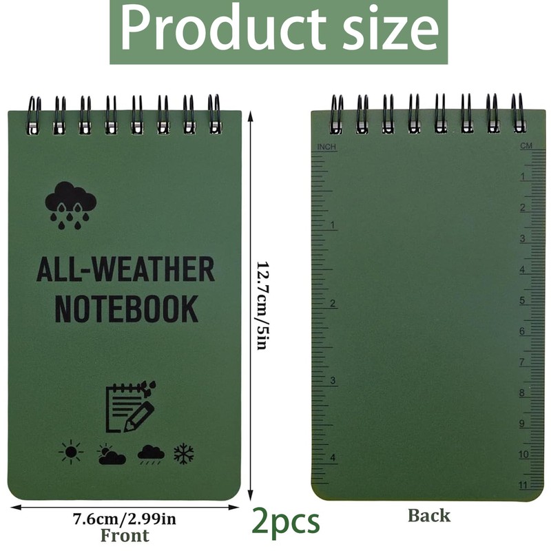 DILUSILK 2 Pack Waterproof Notepad, All Weather Police Notepad, Mini