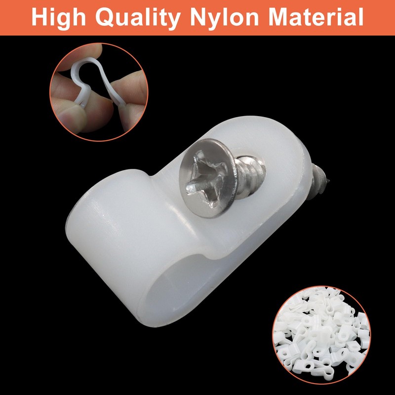 Seimneire R-Type Cable Clamp, 1/4 Inch P-Style White Nylon Wire