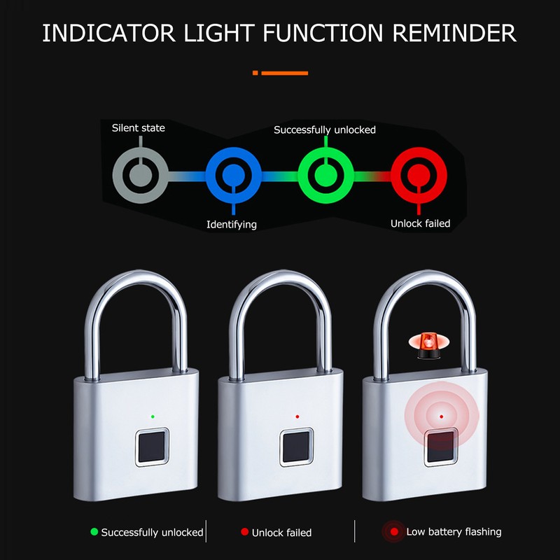 Fingerprint Padlock AntiTheft Intelligent Electronic Lock for Home Office Cabinet