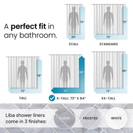 LiBa PEVA 8G Bathroom Shower Curtain Liner, 72" W x 84" H, White 8G Heavy Duty Waterproof Shower Curtain Liner