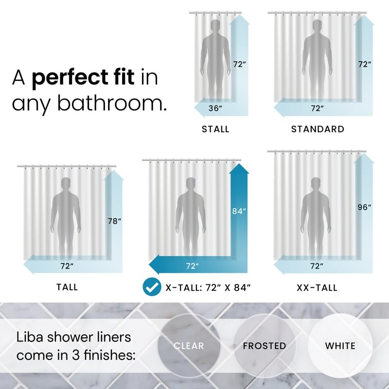 LiBa PEVA 8G Bathroom Shower Curtain Liner, 72" W x
