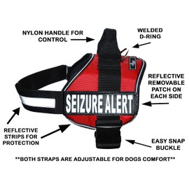 Doggie Stylz Reflective Seizure Alert Nylon Harness, XXS-XXL, Red, Adjustable Straps, Top Handle, Neoprene Underside, 19-25'' Girth