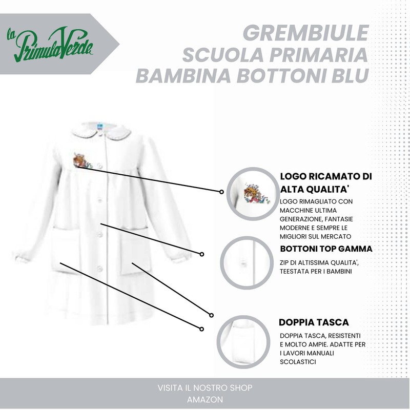 La Primula Verde Siggi Apron for Girls White Buttons with