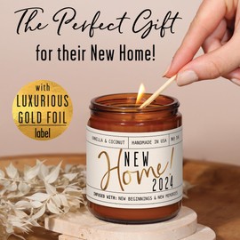 House Warming Gifts New Home, Housewarming Gifts New Home - 'New Home 2024' Soy Candle, w/Vanilla, Coconut & Vetiver I for New House, New Home Gifts I 9oz Jar, 50Hr Burn, Made in USA