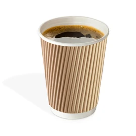 We Can Source It Ltd - 500 x Kraft 8oz Ripple Cups + White Lids - 3 Ply Insulated Paper Cups - Disposable Paper Hot Coffee Tea Drinking Cups