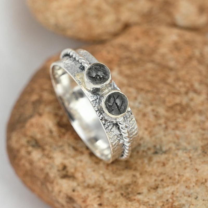 JEWELSTREZORO Rutilquarz Edelstein-Bandring für Herren und Damen, alle Größen, 925er-Sterlingsilber,