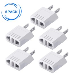 JORINDO (White-5pcs) American Standard Plug to 2 Hole sockets Travel Conversion Plugs,EU Socket to US Plug，Adapter Europe to USA, Europe to America Travel Socket Plug Adapter，US Plug Converter