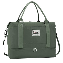 Large Weekender Bags for Women Travel Duffel Bag with Shoes Compartment & Wet Pocket, Carry on Bags for Airplanes Women, Duffel Bag Gym Tote Overnight Bag, Olive Green-A, L