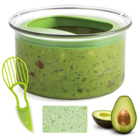 WodGod Guacamole Keeper(1 Pcs), Guacamole Bowls, Avocado Keeper Fresh Guacamole Plastic Kitchen Storage Container with Air Tight Lid, 3-in-1 Avocado Slicer and Cleaning sponge