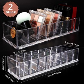 EOGRFW Pack of 2 Cosmetic Organiser, Make Up Organiser, Acrylic Cosmetic Storage Organiser, Storage Box with 8 Compartments, Eyeshadow Makeup Organiser for Bathroom, Bedroom, Transparent