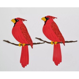 Winter Cute Bird Cardinal Christmas Die Cut Paper Scrapbook Embellishment 2 pcs