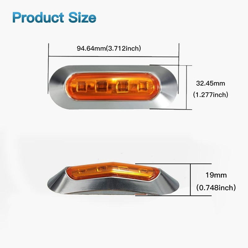 ALFU 10PCS Amber DC12V-24V 4 LED Side Marker Indicator Lights