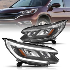 For 2015 2016 Honda CRV Headlight Headlamp Assembly Set w/LED DRL Black Housing with Amber Corner Left & Right Side(Bulbs Included)