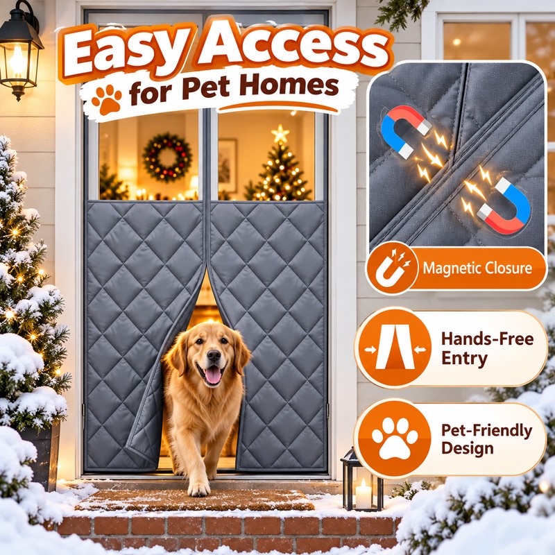 Magnetic Thermal Insulated Door Curtain, Quilted Oxford Fabric Winter Door