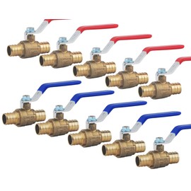 LD- 3/4" PEX Brass Ball Valve, 3/4-in PEX No Lead Brass Shut off Ball Valve with Red & Blue Long Lever Or T Handle,Pex Barb Water Valve with cUPC Certified for Cold and Hot water (10-Pack)