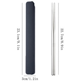 Metal Chopsticks 1 Pair Reusable Chopsticks Stainless Steel Chopsticks with Pull Design Case Portable Utensil for School Home Office Camp Travel Bento Box (Black)