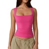 QINSEN Women's Sleeveless Strappy Tank Square Neck Double Layer Workout Fitness Casual Tops Rosy M