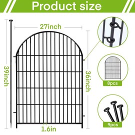 ADAVIN Garden Fence Animal Barrier with Gate 36 in(H)×17.5 Ft(L) 8 Panels,Rustproof Metal Wire Tall Fencing Border for Dogs Rabbits,Outdoor no dig pet Fences, Arched Black Flower Edging for Yard