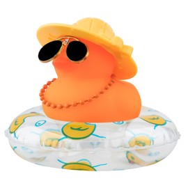 wonuu Rubber Duck Car Decorations Cute Car Accessories Dashboard Car Ornament with Cowboy Hat Swim Ring Colour Necklace and Sunglasses,B_Yellow Sunflower hat Clear Ring