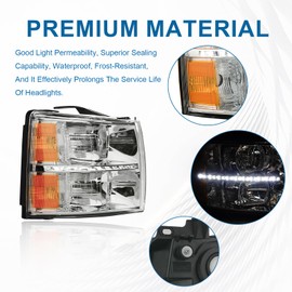 Fullux LED DRL Headlight Assembly Headlights, Compatible with 07-13 Chevy Silverado 1500/07-14 Silverado 2500HD 3500 NOT Fit 2007(Old Body) Classic Models Headlamp Amber Reflector Chrome Housing