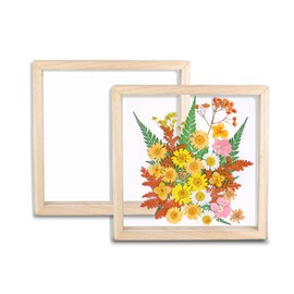 2 Pack Wooden Dried Pressed Flowers Picture Frames 7.8x7.8 Inch Clear Double Acrylic Picture Frame DIY Wooden Picture Frame for Wall Table Decoration Gifts 7.8x7.8 inch
