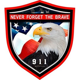 ProSticker 212 (One) 4" Patriot Series Never Forget The Brave, 911" Thin Red Line Eagle Support Decal Sticker