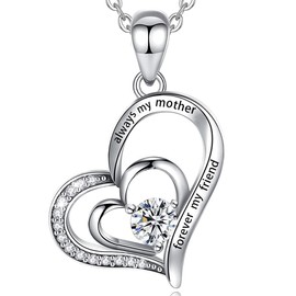 Yuluzeln Silver Mother Daughter Chain Heart Pendant Infinity Necklace Jewellery Daughter Gift for Girls Women Girlfriend Daughter 18 Inches from Mum Dad, Sterling Silver