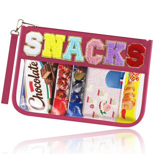 BuyCard Snack Bag for Travel with Chenille Letter Patch-Preppy Waterproof