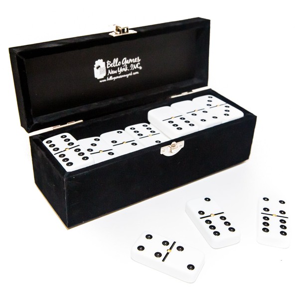 Garment District Double Six White Professional Jumbo Size Tournament Dominoes Set with Spinners