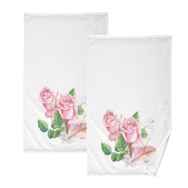 Bolaz Pink Rose Hand Towels 2PCS Soft Cotton Towel Absorbent Bathroom Towel Set 16 x 28 Inches