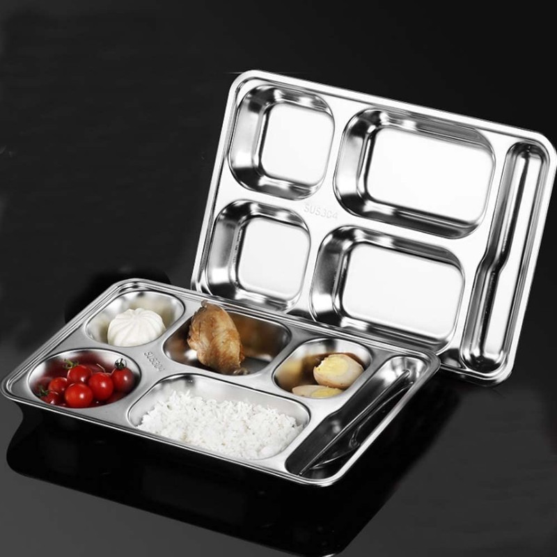 AIYoo 2 Pack Stainless Steel Divided Plates, Large 6 Sections