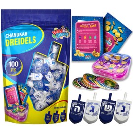 Izzy 'n' Dizzy Hanukkah Blue and White Wooden Dreidel, Hand Painted, Game Instructions Included - Bulk (Pack of 100) - Medium