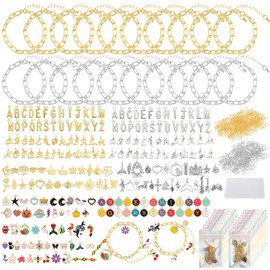 Zplontya - Kit de fabricación de pulseras de abalorios - 571 piezas de suministros de joyería con caja de almacenamiento y bolsas de regalo, kit de pulsera para hacer joyas, dijes de oro y plata para