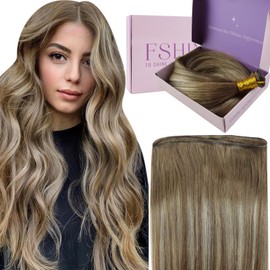 Fshine Hand Tied Genius Weft Hair Extensions Color Chestnut Brown Fading to Platinum Blonde Human Hair Extensions for Women 16 Inch 50g