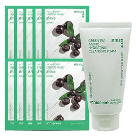 (10 sheets) Innisfree Energy Mask Acai Berry + Green Tea Amino Moisture Cleansing Foam / (10매)이니스프리 에너지 마스크 아사이베리+그린티 아미노 수분 클렌징 폼