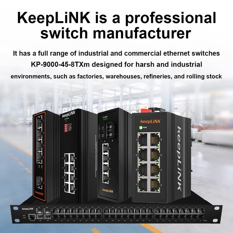 8-Port Industrial Ethernet Switch, Unmanaged 10/100Mbps DIN-Rail Network Switch, IP40,