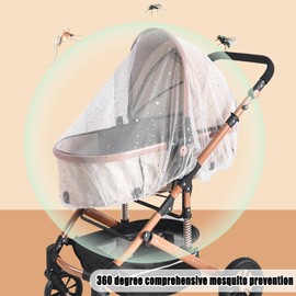 Mosquito Net for Stroller,Baby Pram Net Portable Daisy Print Stroller Netting Cover Perfect Bug Net for Strollers,Bassinets,Mini Crib,Cradles and Playards (White Star)
