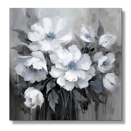 AnZhongArt AnZhongArt Bathroom Canvas Art, Gray and White Blue Flower Wall Decoration, 12x12 inches
