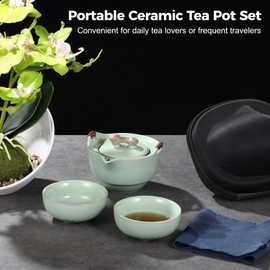Travel Ceramic Tea Pot Set, 1 Pot 2 Cup Portable Chinese Kung Fu Teapot Set, Gongfu Porcelain Teacups with Carrying Case, for Outdoor Camping, Office, Picnic, Hotel Use