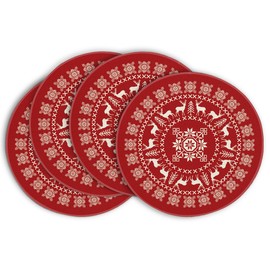 Artoid Mode Red Reindeers Christmas Placemats Set of 4, Round 37cm Seasonal Winter Winter Xmas Holiday Vintage Washable Table Mats