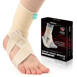 Welnove Drop Foot Brace with Arch Support, AFO Ankle Brace for Walking, Relieves Instability of Lower Limbs by Foot Drop, MS, TBI, Spinal Cord Injury, Cerebral Palsy (Right, Beige)