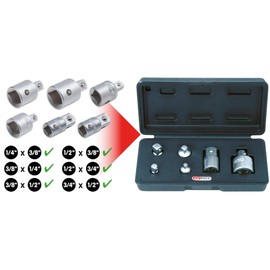 KS Tools 911.0106 CHROME+ Adaptor Set 6 Pieces, 1/4-Inch+3/8-Inch+1/2-Inch