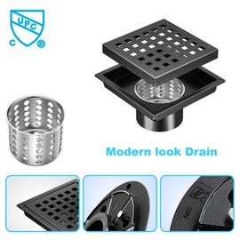 NIREU 4 Inch Square Shower Floor Drain,304 Stainless Steel Square Shower Drain, High Flow Design CUPC & Watermark Certified