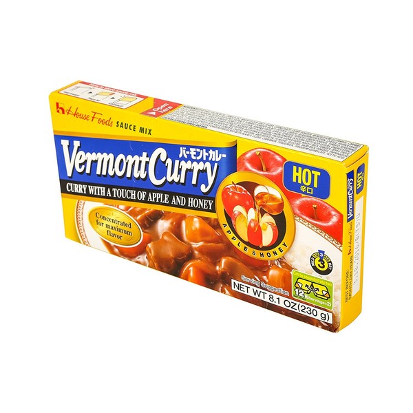 House Foods Vermont Curry, Curry with Touch of a Apple and Honey (Hot, 8.1 oz (230g) x 2 Pack)