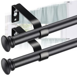 Curtain Rods for Windows 48 to 93” - 5/8 Inch Heavy Duty Metal Curtain Rod 2 Pack - Rustic Blackout Drapery Rods with Brackets for Farmhouse,Bedroom,Sliding Glass Door - Black