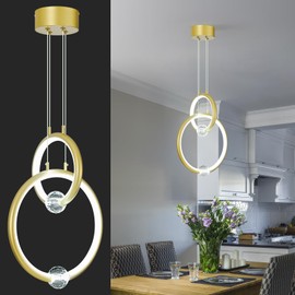 JXJYHL Modern Chandelier Light Fixture,2-Ring Dimmable LED Pendant Light 6000K,Adjustable Height Ceiling Hanging Light Gold Pendant Lights for Kitchen Island Dining Room Bedroom