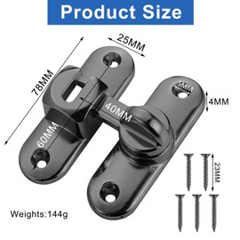 pangdapengpeng Sliding Door Lock, Door Bolt Interior for Sliding Doors 90/180 Degree, Deadbolt Lock Window with Screws for Kitchen, Garden, Bedroom (Black)